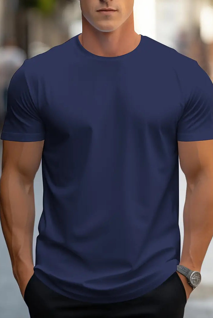 T-Shirt - Plain - Crew Neck - Basic T-Shirt - Men's Clothing-T-shirts-Chaps of London-Marineblau-S-Chaps of London