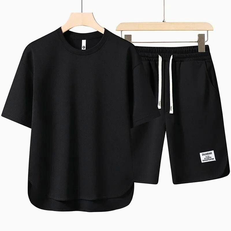 T-Shirt and Shorts Set - Casual - Sweat Shorts - Two-piece Set - Men's Clothing-Outfit Set for Men-Chaps London-Black-S-Chaps London