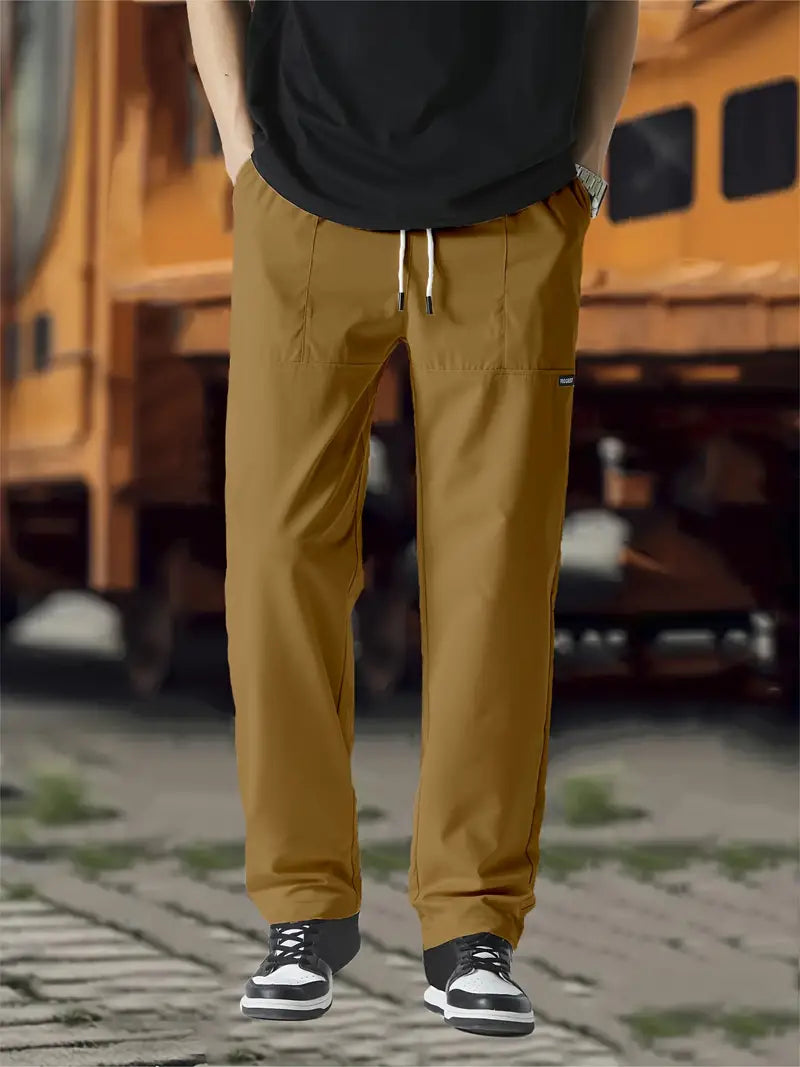 Track Pants | Drawstring | Leisure | Straight Leg Pants | Men's Trousers-Broek man-Chaps London-Dark Khaki-S-Chaps London