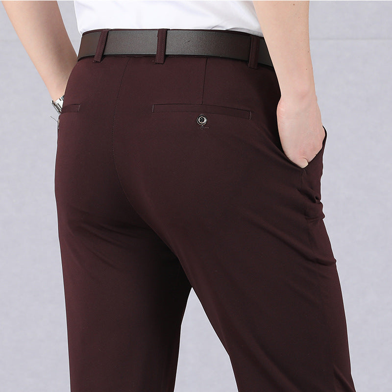 Trousers - Men's Slim Fit Stretch Smart Casual-Trousers-Chaps London-Red-29-Chaps London
