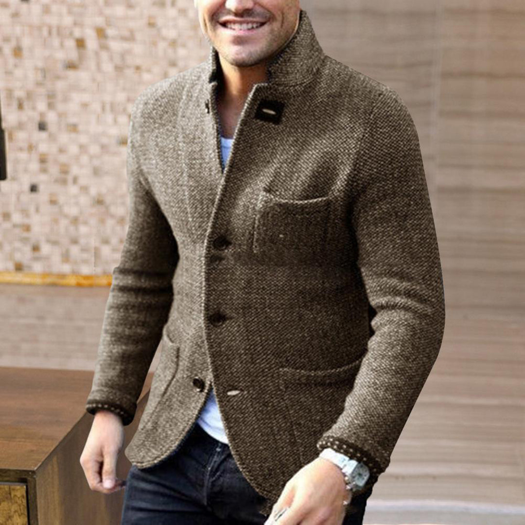Tweed Jacket - Single Breasted - Pockets - Blazer Jacket - Men's Jacket-Fashion Men Cardigan Shawl Fall-Chaps London-Chaps London