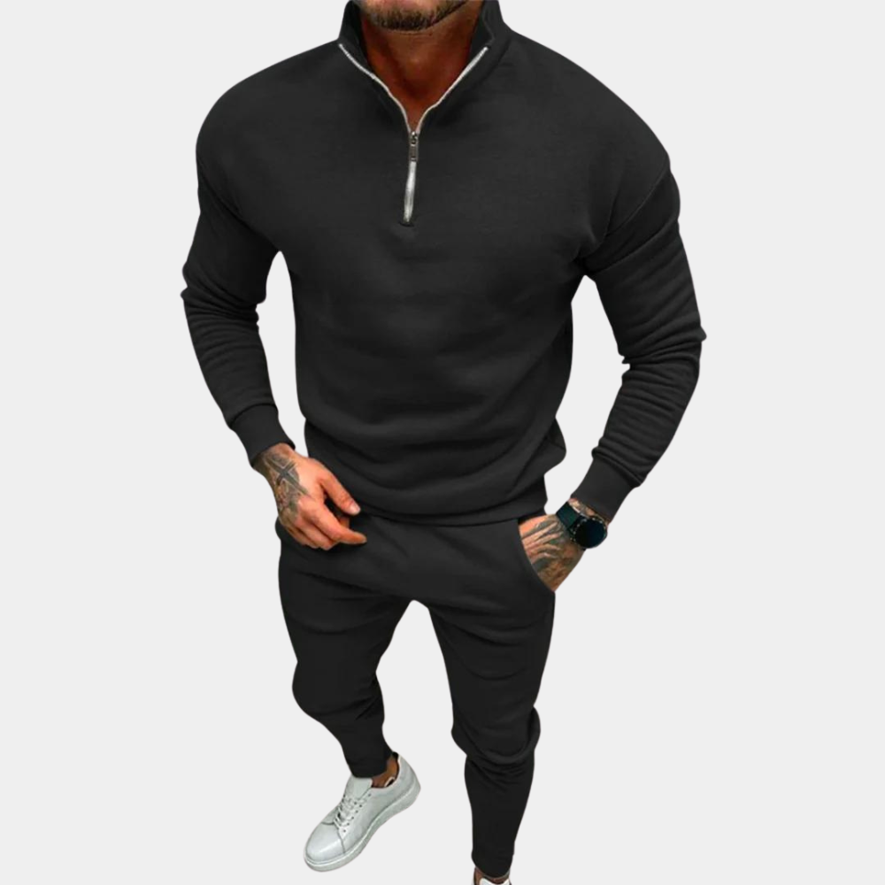 Two-Piece Set - Long Sleeve - Half Sleeve - Co-Ord Set | Men's Clothing-Bart Set-Chaps London-Black-S-Chaps London