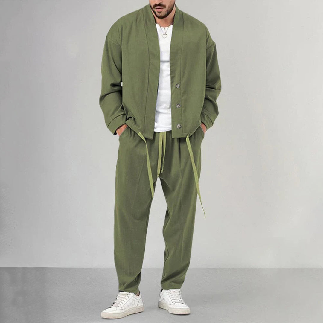 Two-Piece Set - Men's Overshirt and Sweatpants Co-Ord Set-2 piece set-Chaps London-Green-M-Chaps London