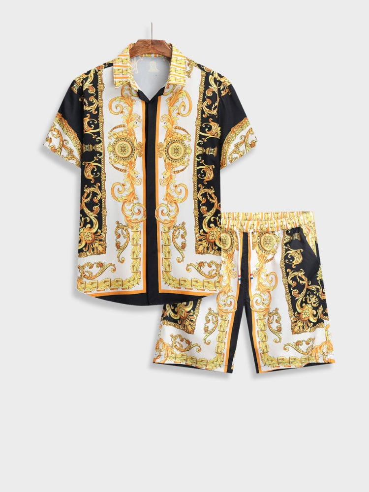 Two-Piece Set | Short Sleeve | Button-Up | Co-Ord Set | Men's Summer Clothes-Baroque Summer Set-Chaps London-Black-S-Chaps London