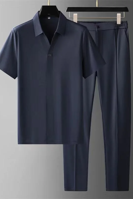 Two-Piece Set | Short Sleeve | Polo Shirt | Co-Ord Set | Men's Clothing-Chaps London-Navy Blue-M-Chaps London