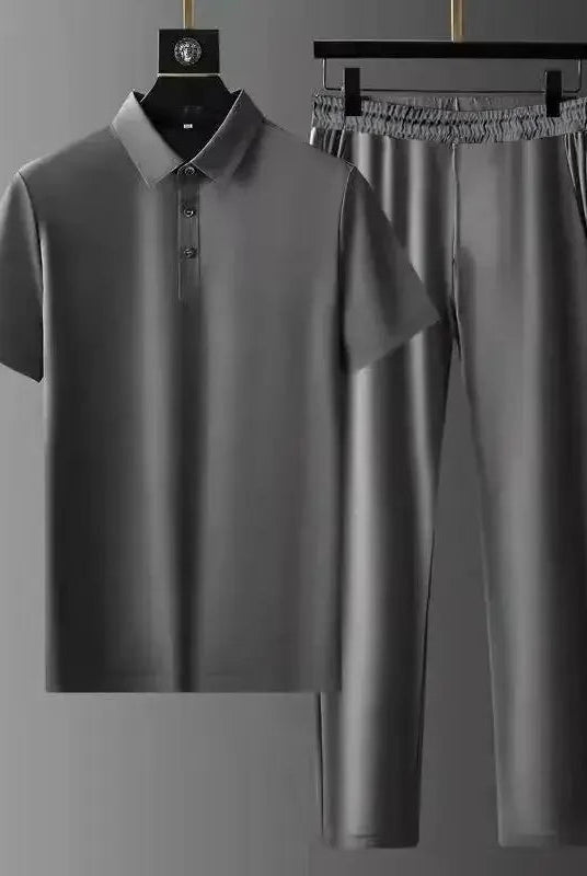 Two-Piece Set | Short Sleeve | Polo Shirt | Co-Ord Set | Men's Clothing-Chaps of London-Anthracite-M-Chaps of London