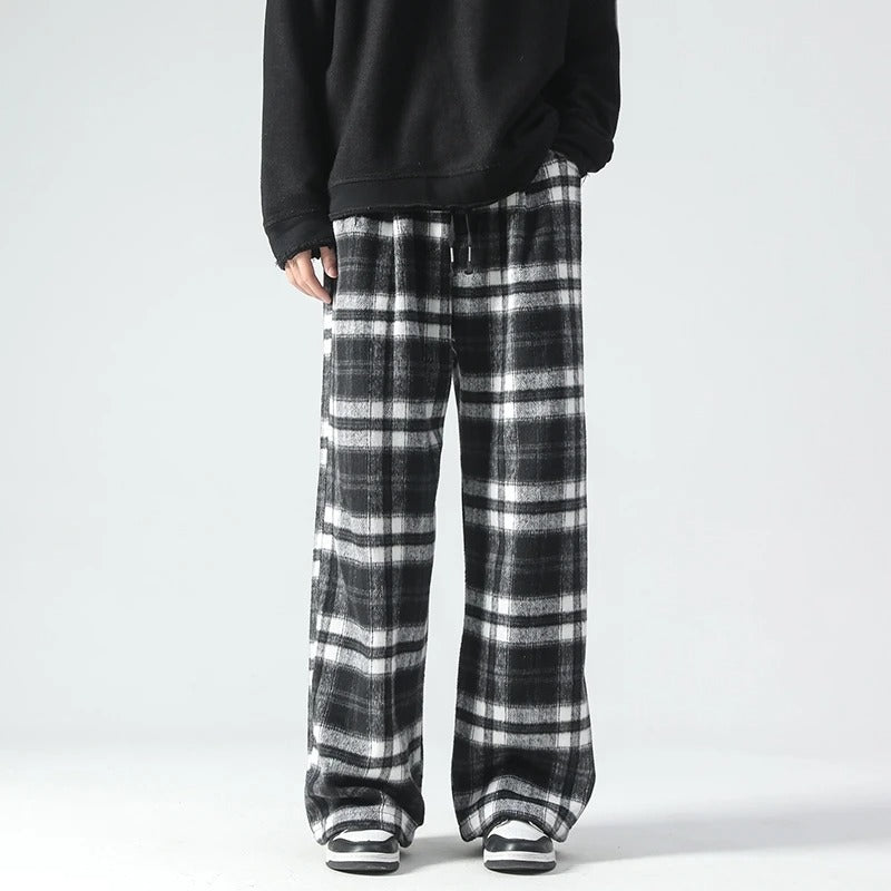 Wide Leg Pants - Plaid - Relaxed Fit - Loose Fit Pants - Men's Pants-Men's long pants-Chaps London-Chaps London