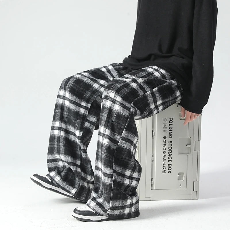 Wide Leg Pants - Plaid - Relaxed Fit - Loose Fit Pants - Men's Pants-Men's long pants-Chaps London-Chaps London