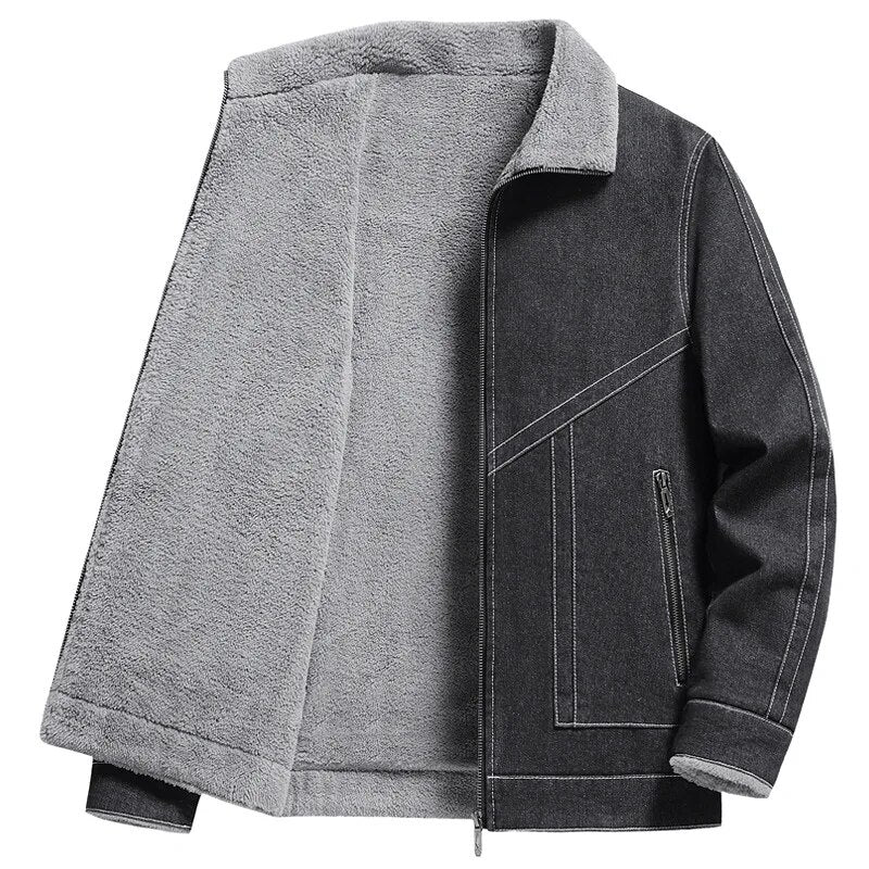 Winter Denim Jacket - Warm - Zip-Up - Fleece Lined Jacket - Men's Jacket-Jackets-Chaps London-Chaps London
