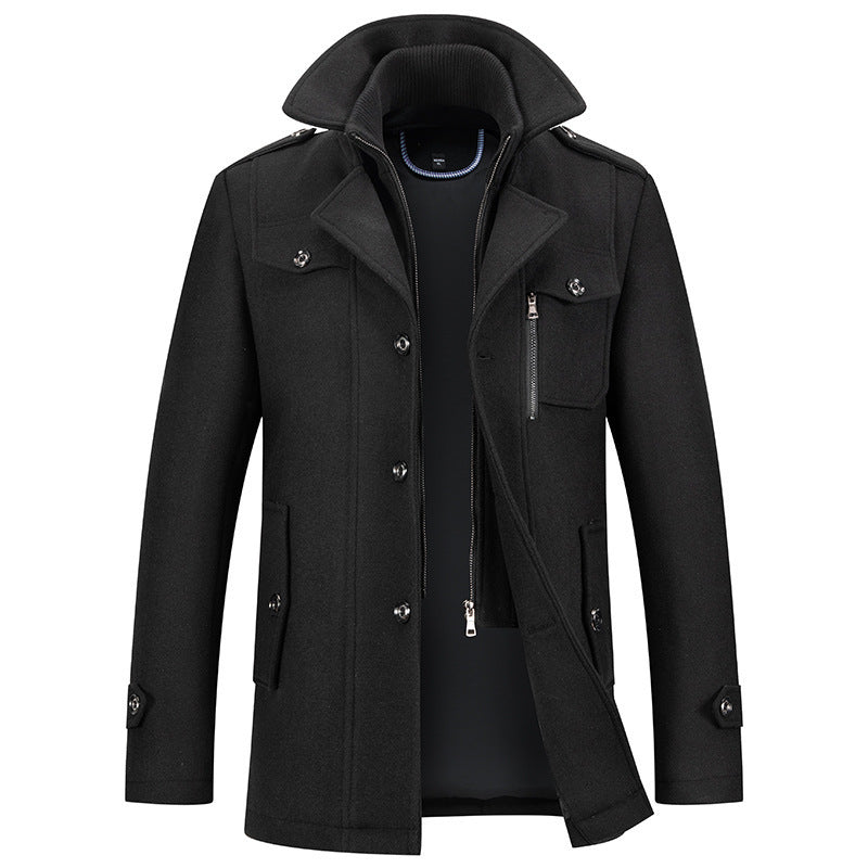 Winter Jacket - Men's Zip-Up Single Breasted Wool Jacket-Winterjacken-Chaps London-Black-XS-Chaps London