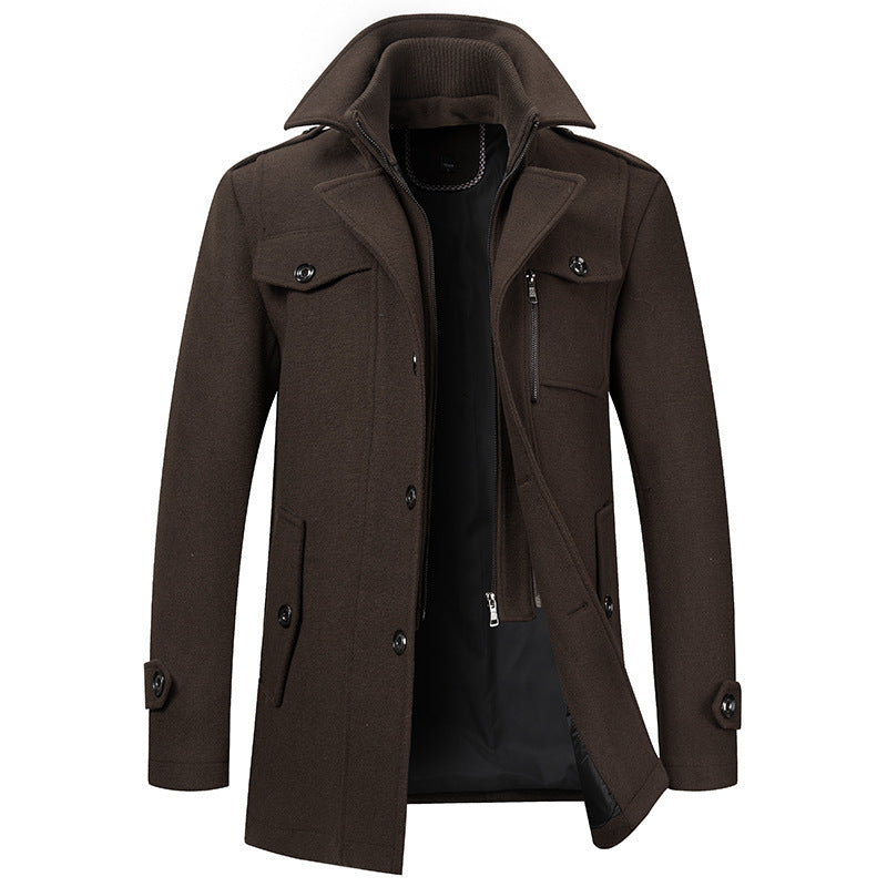 Winter Jacket - Men's Zip-Up Single Breasted Wool Jacket-Winterjacken-Chaps London-Brown-XS-Chaps London