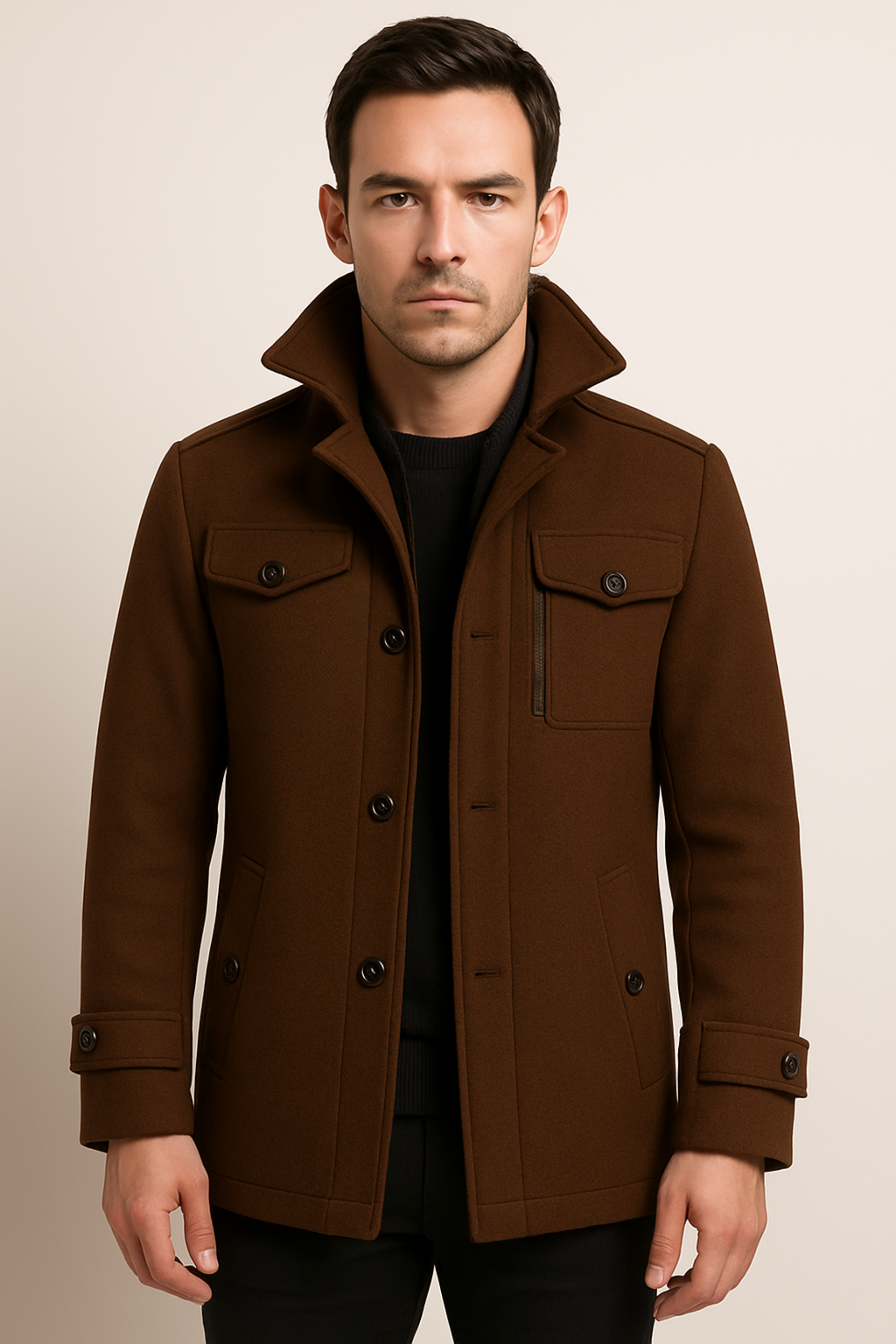 Winter Jacket - Men's Zip-Up Single Breasted Wool Jacket-Winterjacken-Chaps London-Chaps London