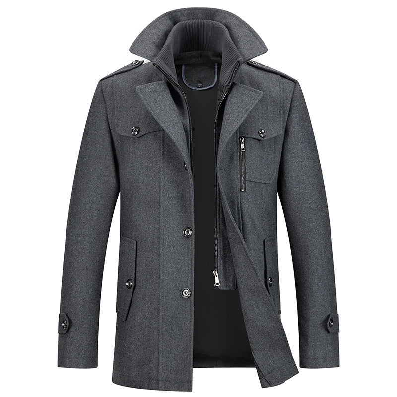 Winter Jacket - Men's Zip-Up Single Breasted Wool Jacket-Winterjacken-Chaps London-Gray-XS-Chaps London