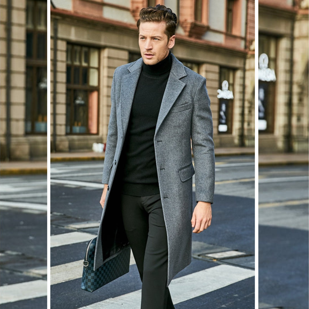 Wool Trench Coat - Men's Stylish Long Single Breasted Trench Coat-Men Coat-Chaps London-Chaps London