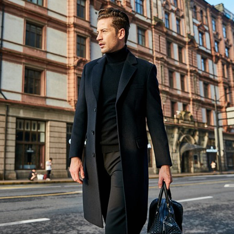 Wool Trench Coat - Men's Stylish Long Single Breasted Trench Coat-Men Coat-Chaps London-Chaps London