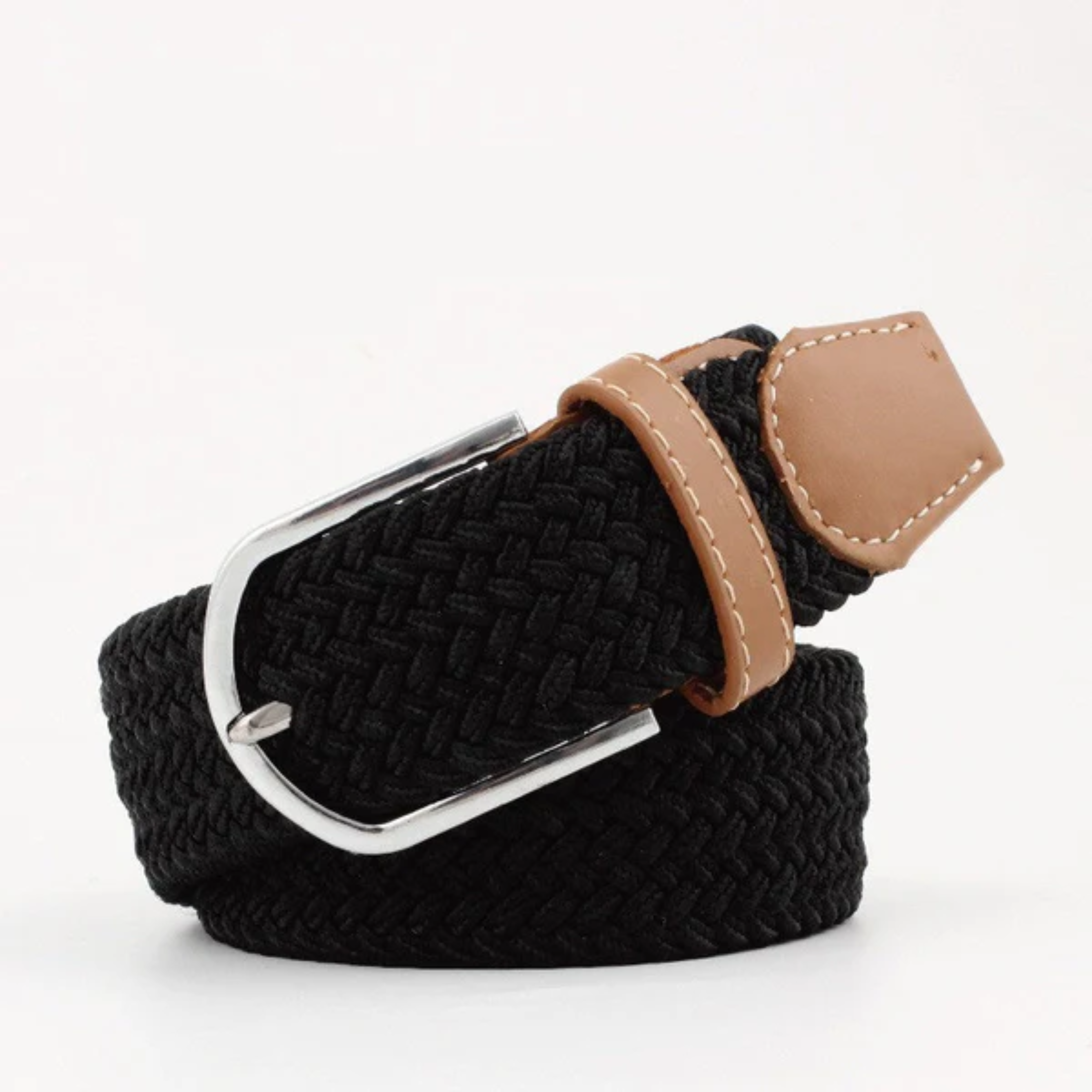 Woven Belt - Men's Braided Stretch Leather Trim-Men's Belt-Chaps London-Black-30-34-Chaps London