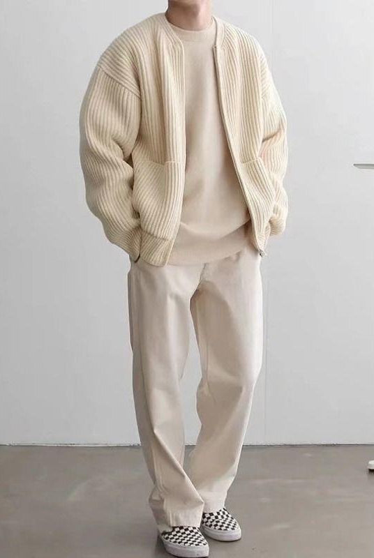 Zip Cardigan - Chunky - Rib Knit - Knit Cardigan - Men's Cardigan-Chaps Herrenmode-Chaps of London