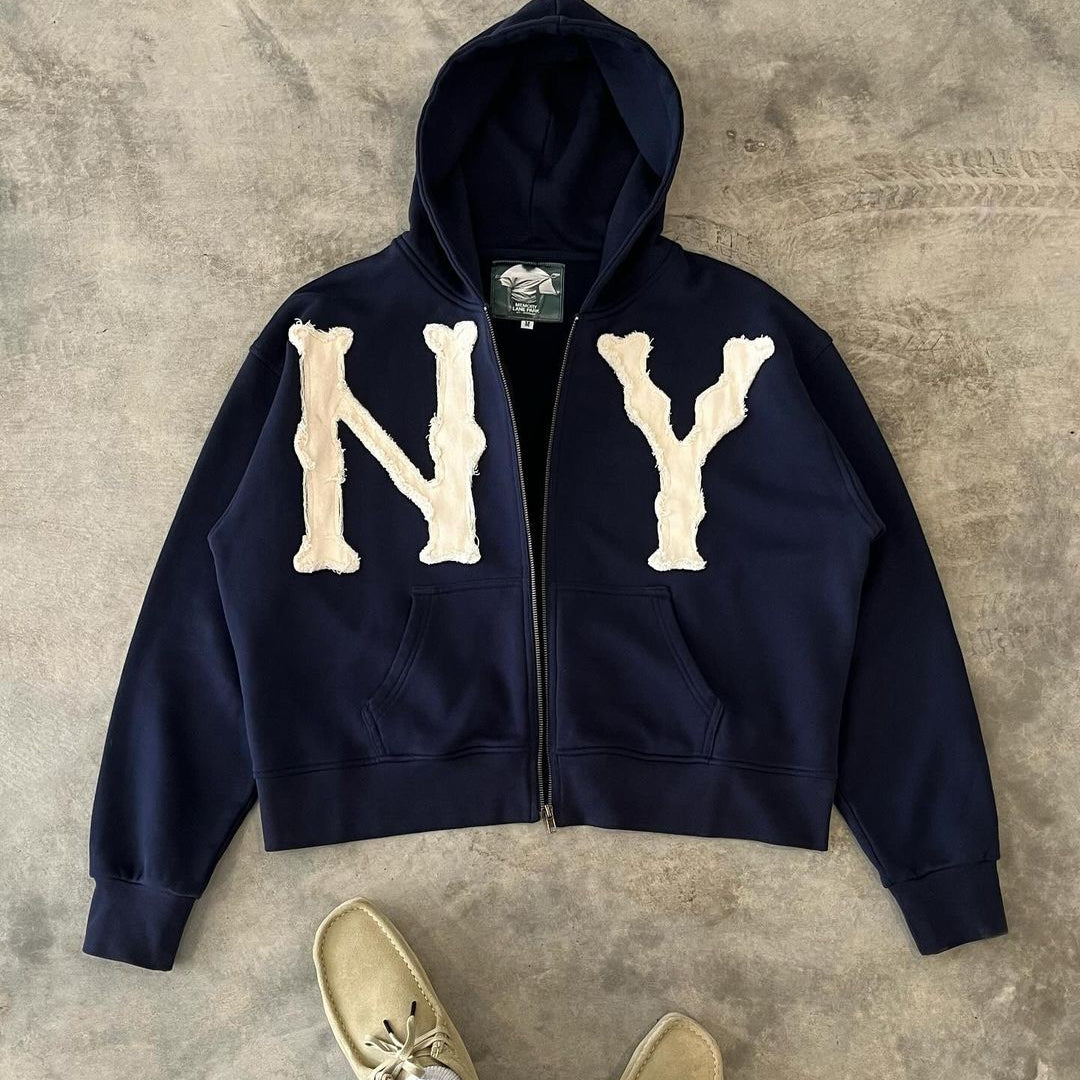 Zip-Up Hoodie | Comfy | Cotton | NY Hoodie | Men's Hoodie-Hoodies-Chaps London-Blue-S-Chaps London