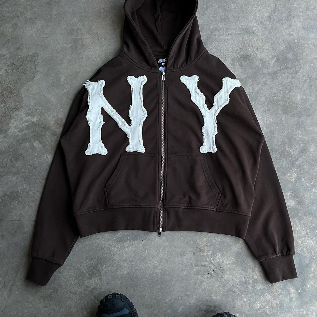 Zip-Up Hoodie | Comfy | Cotton | NY Hoodie | Men's Hoodie-Hoodies-Chaps London-Brown-S-Chaps London