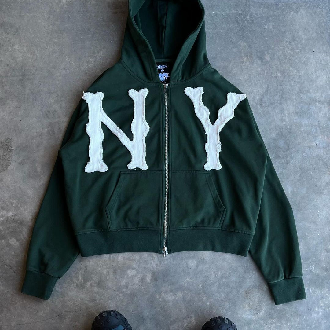 Zip-Up Hoodie | Comfy | Cotton | NY Hoodie | Men's Hoodie-Hoodies-Chaps London-Green-S-Chaps London