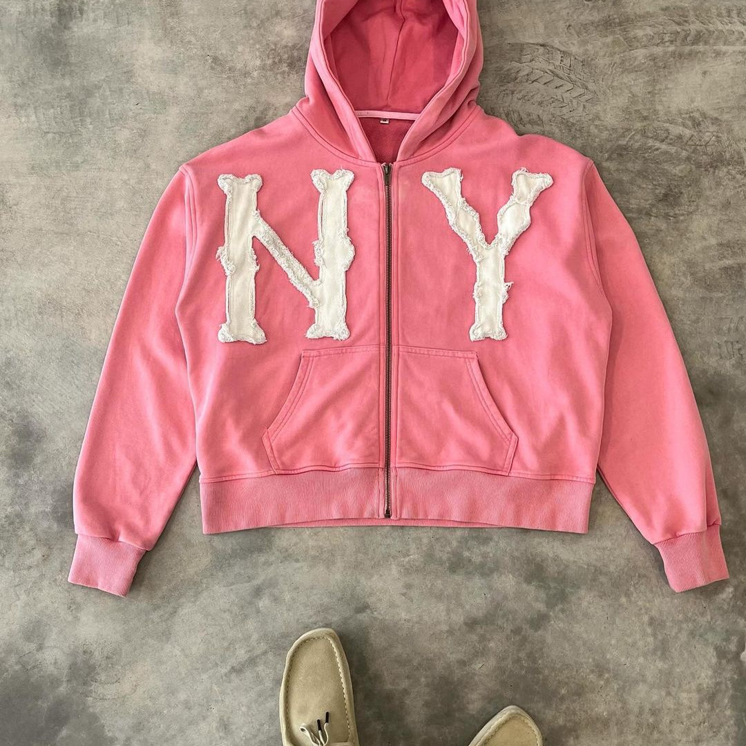Zip-Up Hoodie | Comfy | Cotton | NY Hoodie | Men's Hoodie-Hoodies-Chaps London-Pink-S-Chaps London