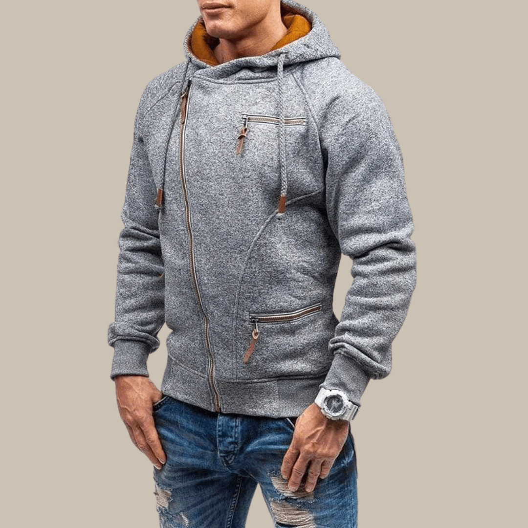 Zipper Hoodie - Warm - Drawstring - Hoodie Jacket - Mens Zip-Up Hoodies-Zip Hoodie-Chaps London-Gray-XS-Chaps London
