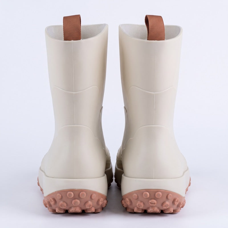 Beige men's wellies, back view