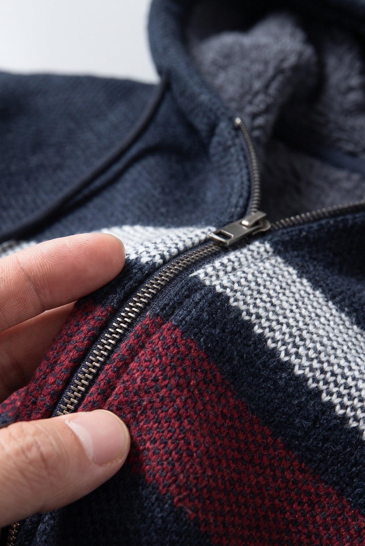 Men's Striped Knit Hooded Cardigan | Teddy Lining | 5 Colours