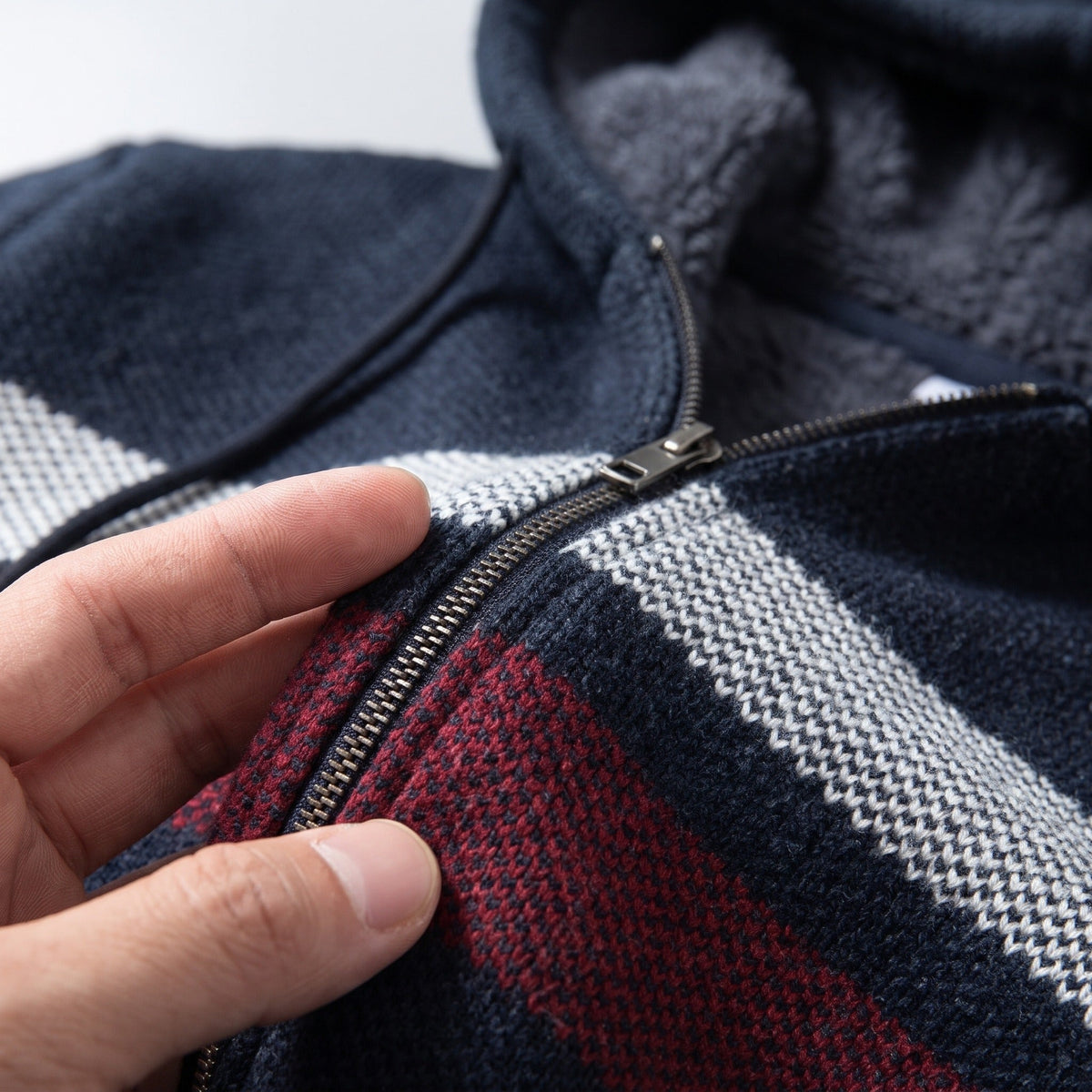 Men's Striped Knit Hooded Cardigan | Teddy Lining | 5 Colours