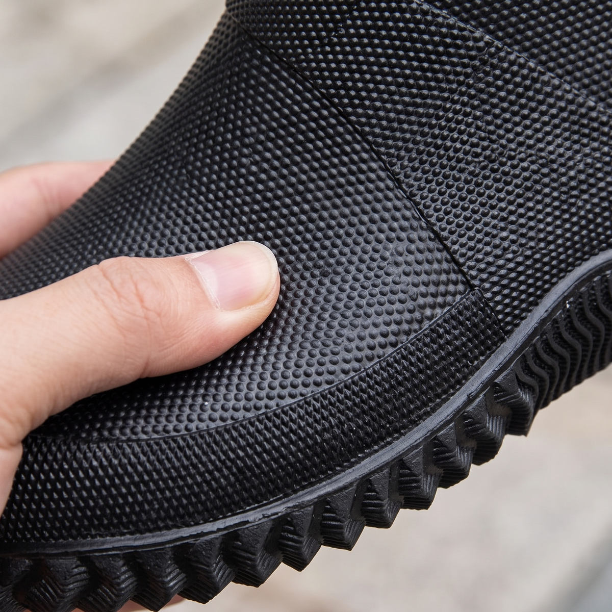Close-up of the textured rubber and tread sole