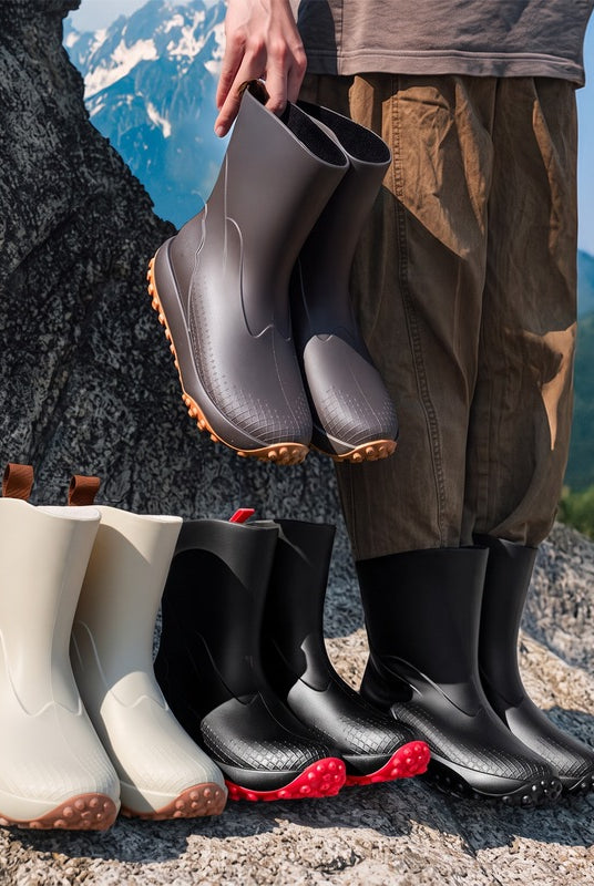 Men's wellies in grey brown, beige, black red and black