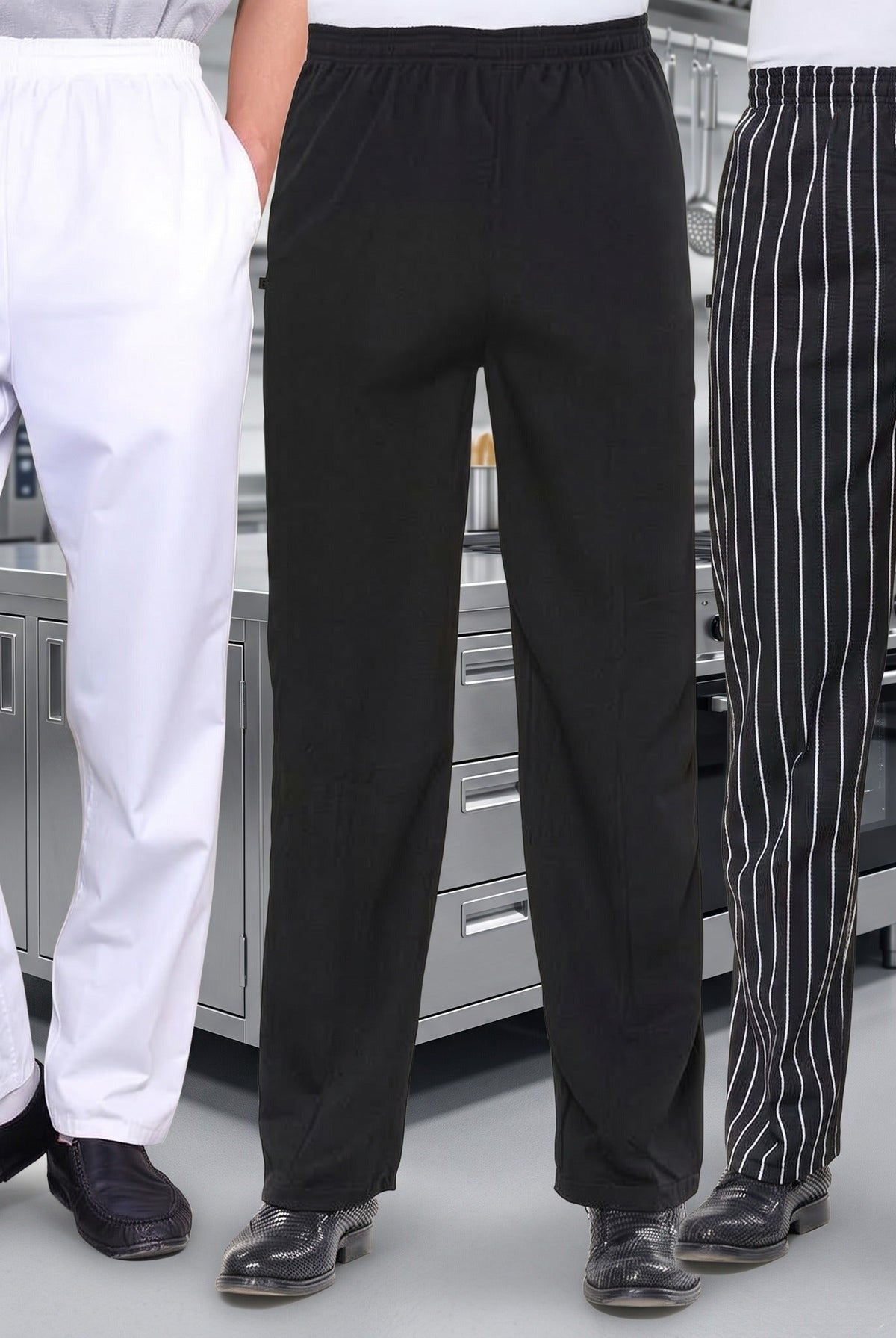 Men's Chef Trousers | Elasticated Waist | Side Pockets | Cotton Blend