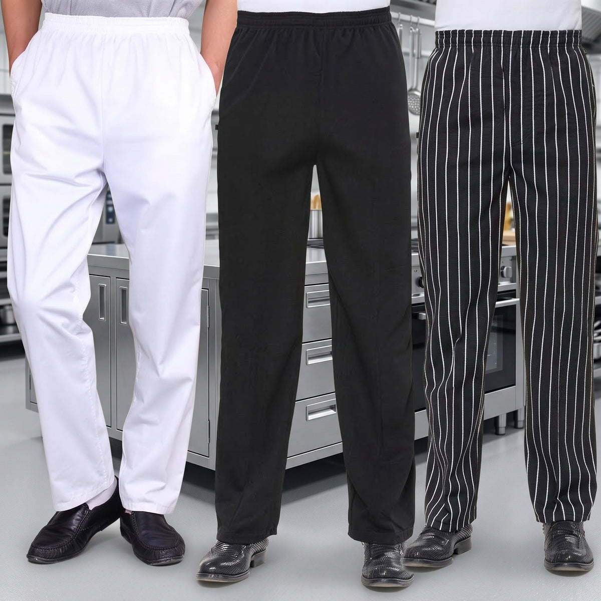 Men's Chef Trousers | Elasticated Waist | Side Pockets | Cotton Blend