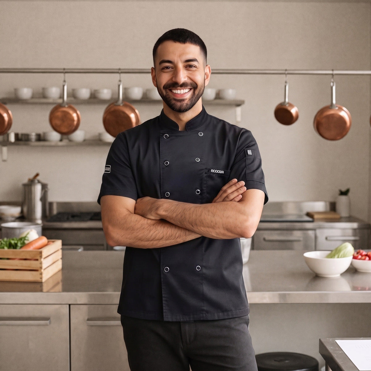Men's Chef Coat | Short Sleeve | Double-Breasted | Mesh Back