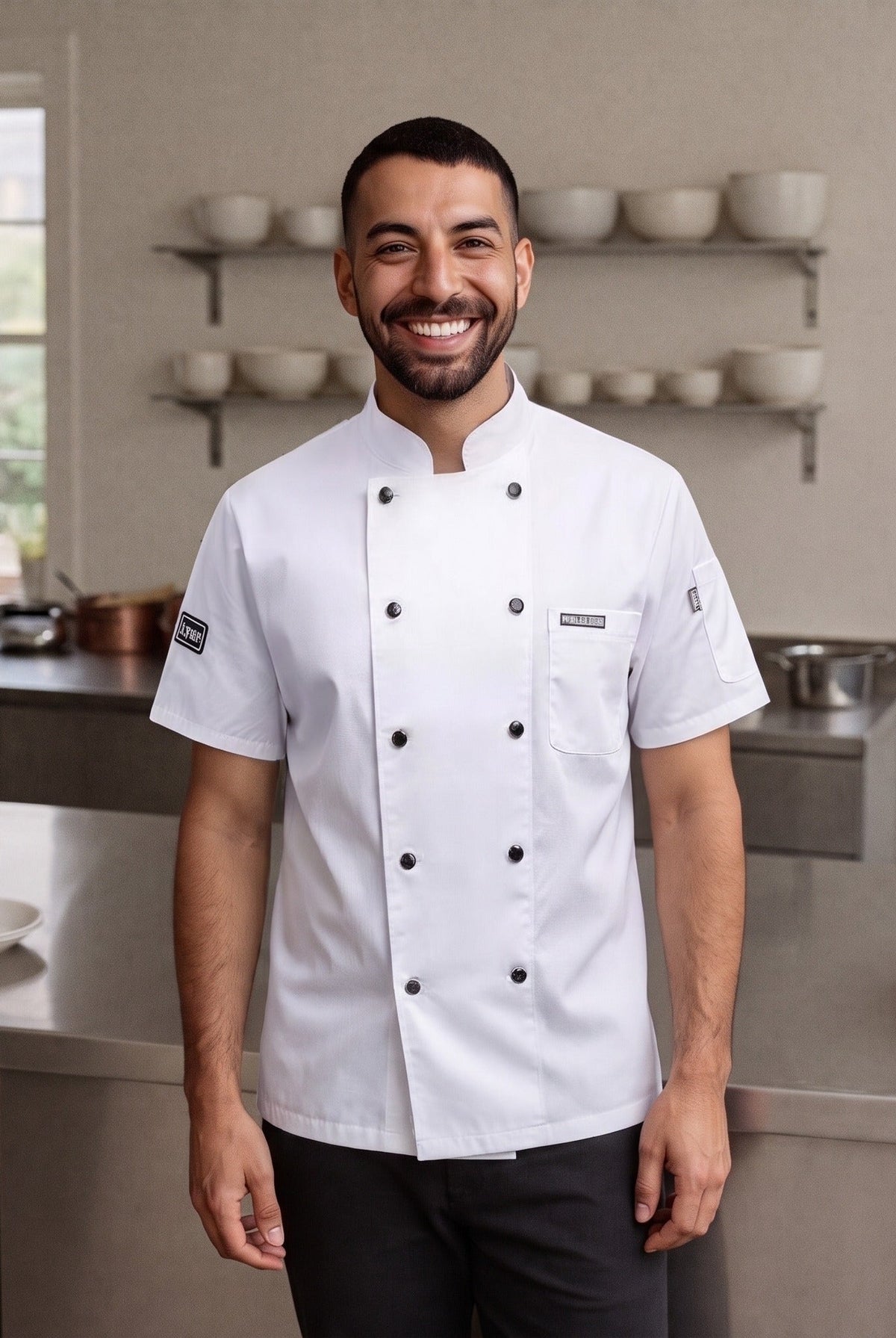 Men's Chef Coat | Short Sleeve | Double-Breasted | Mesh Back