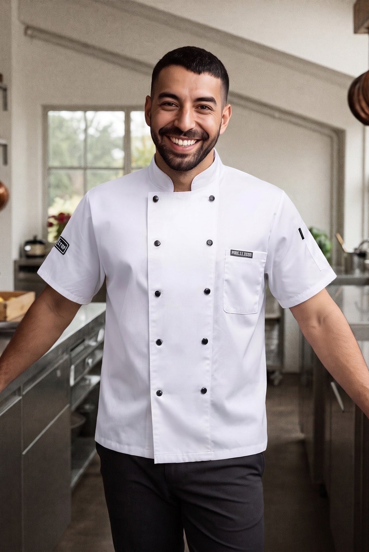 Men's Chef Coat | Short Sleeve | Double-Breasted | Mesh Back