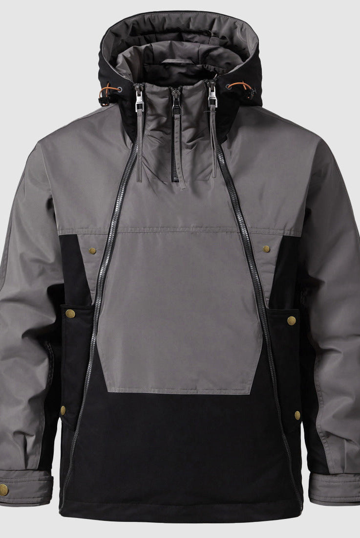 Grey and black hooded anorak jacket on mannequin, front view | Chaps London