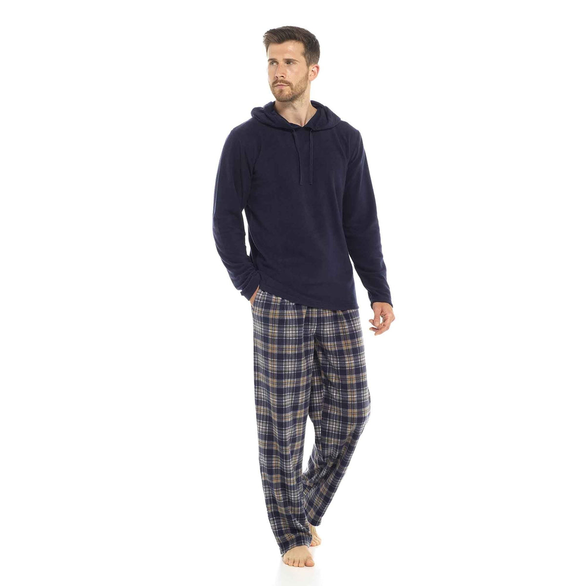 Men's Hooded Fleece Pyjamas | Check Trousers | 2 Colours