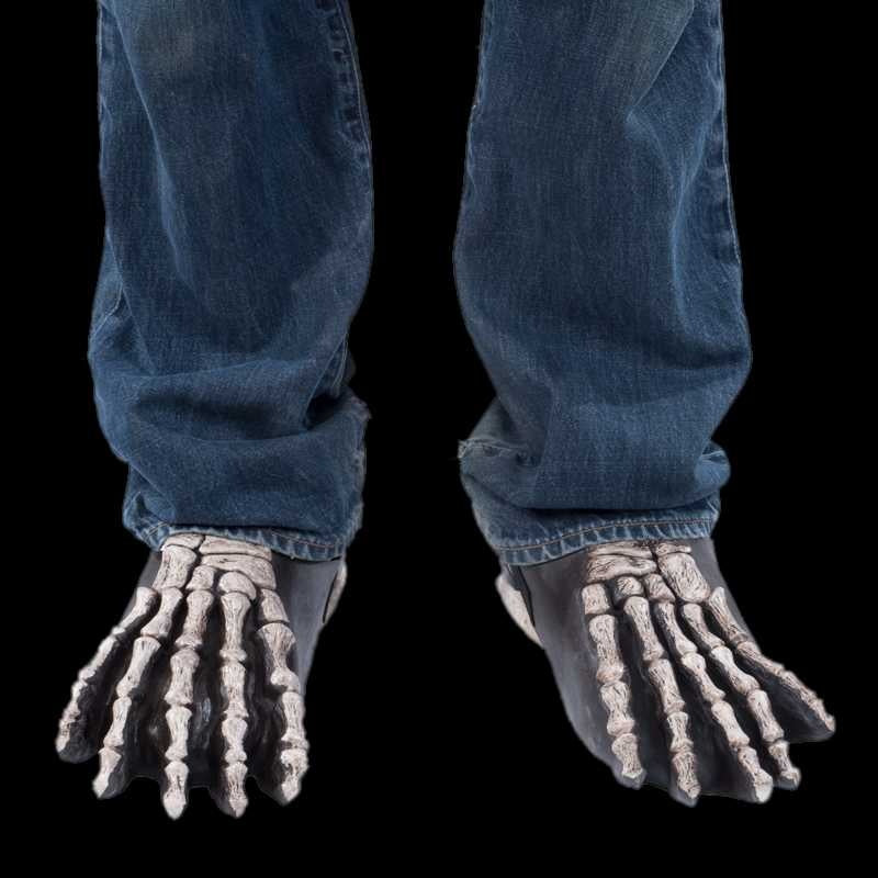 Gray skeleton feet shoe covers worn over jeans and shoes | Chaps London