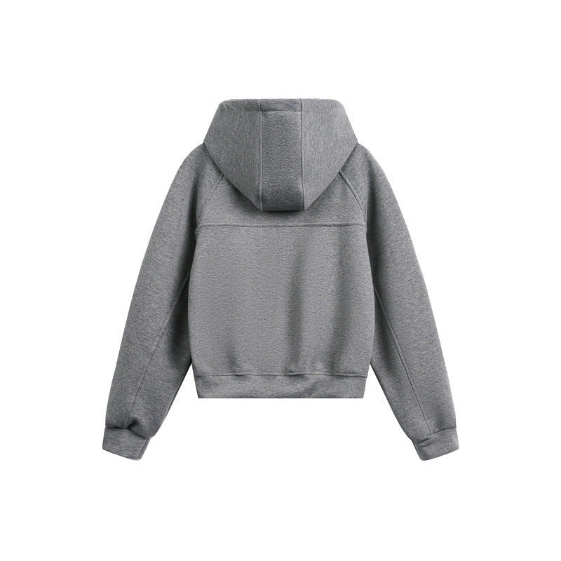 Gray cropped zip hoodie back view, worn by a person | Chaps London