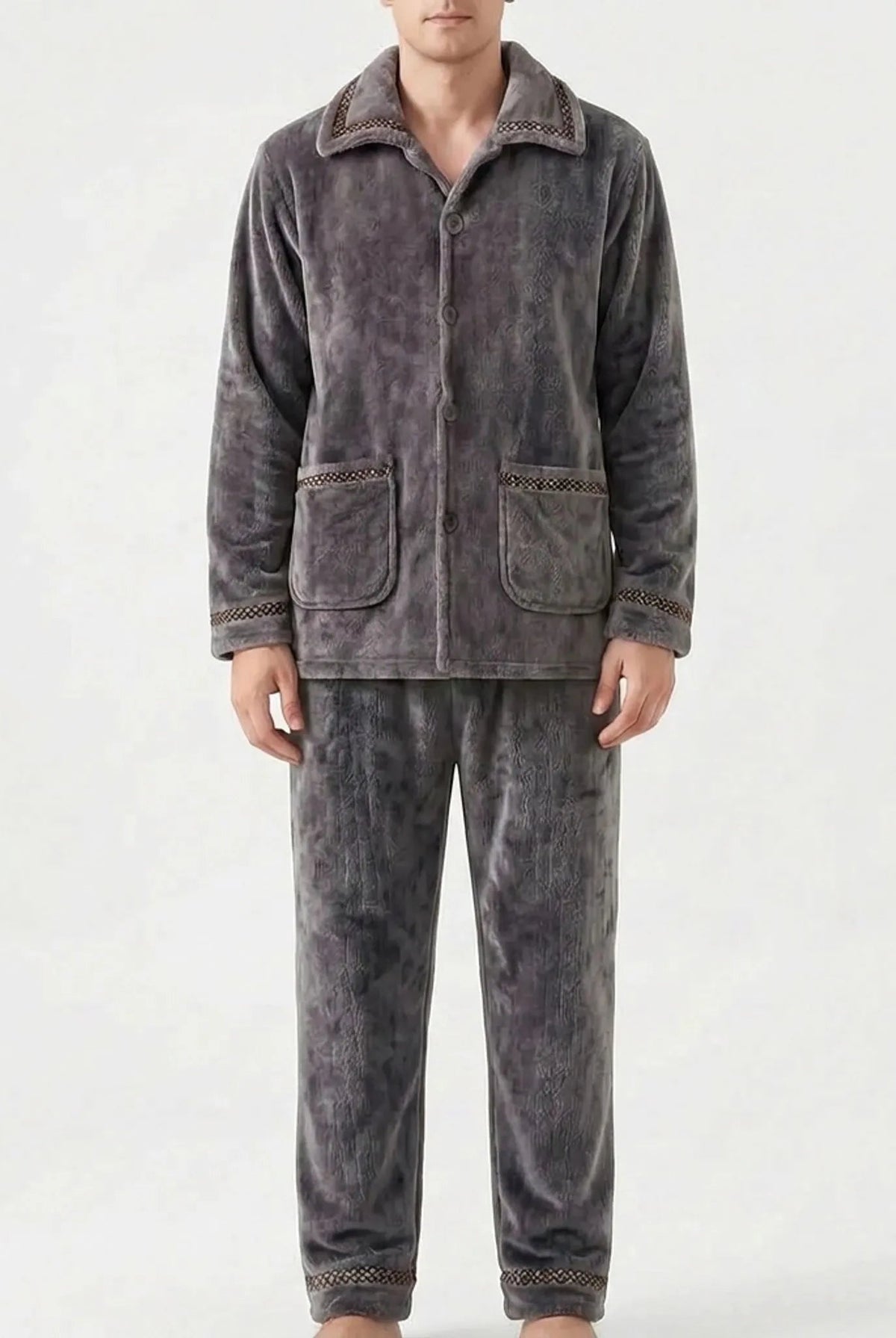 Men's Fleece Pyjamas with Collar | Button Front | 7 Styles