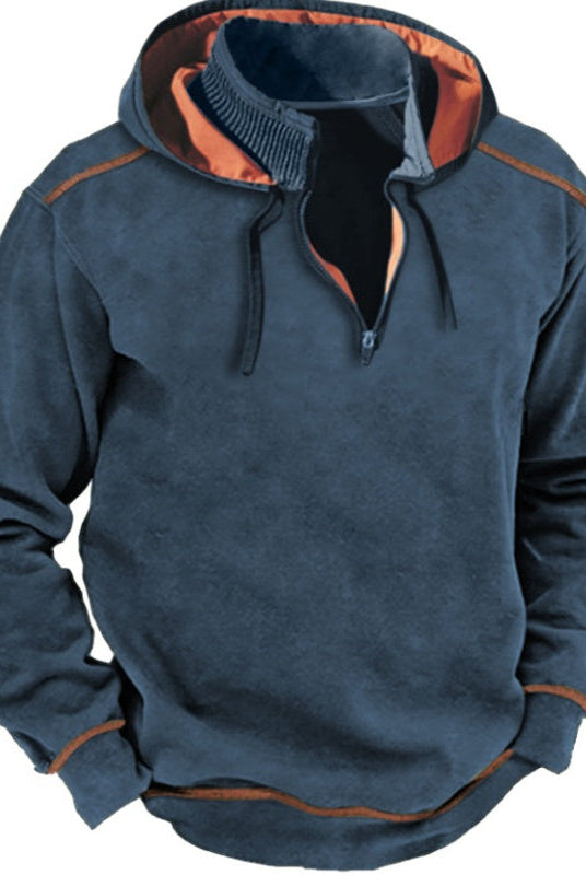 Men's Half-Zip Hoodie with Contrast Piping | 4 Colours