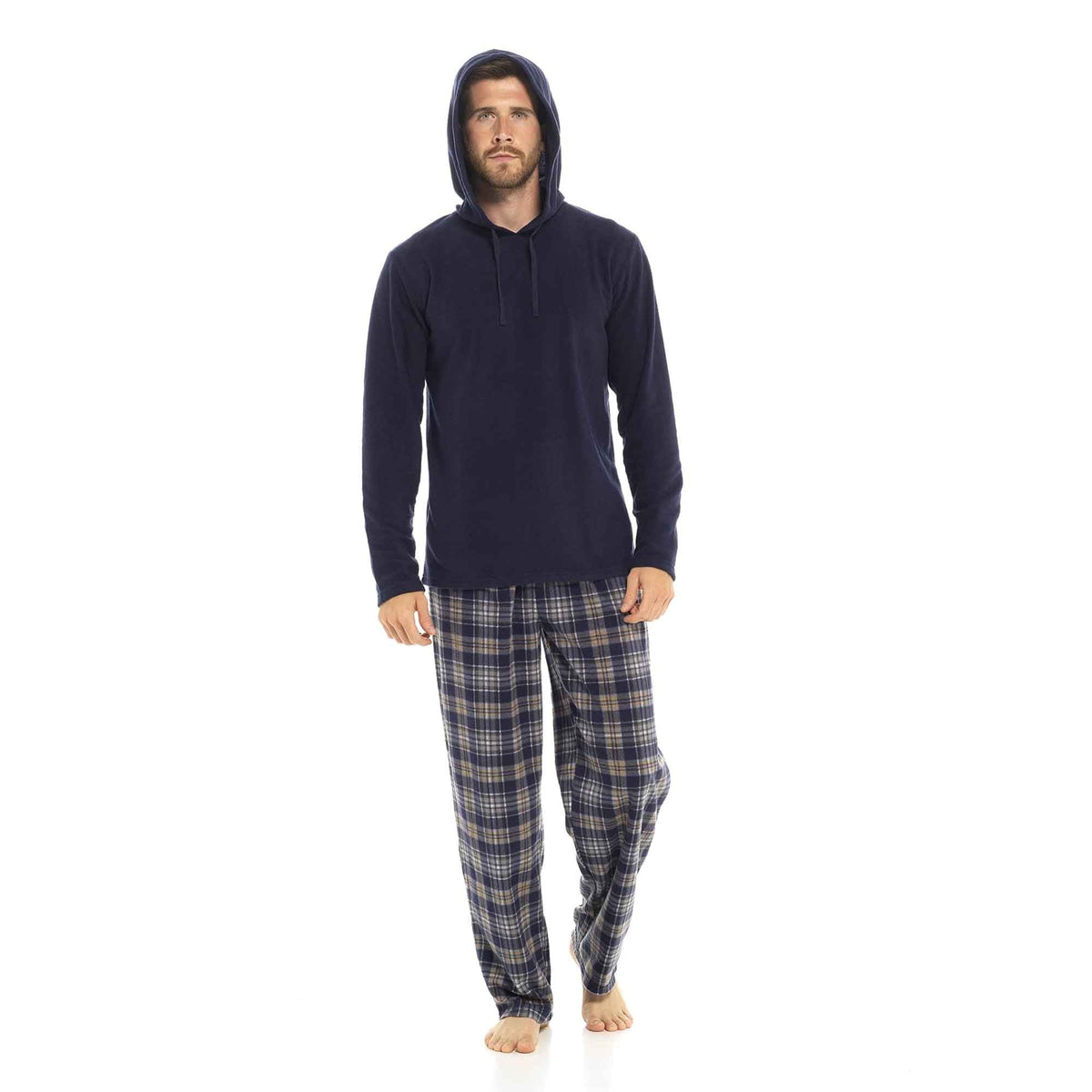 Men's Hooded Fleece Pyjamas | Check Trousers | 2 Colours