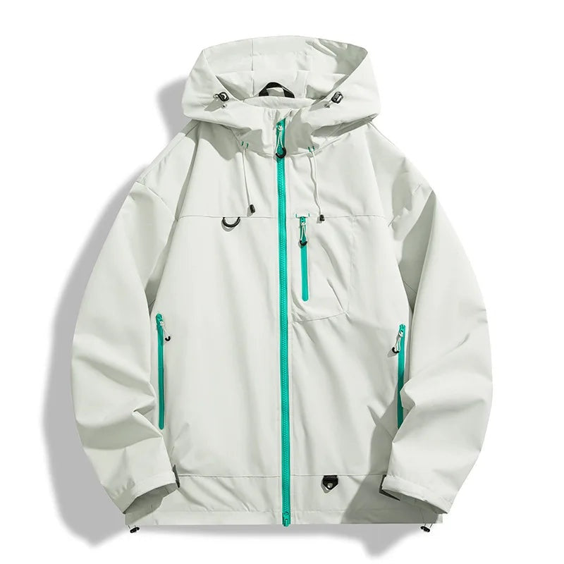 Men's Sporty Rain Jacket | Adjustable Hood | Zip Pockets | Hip Length