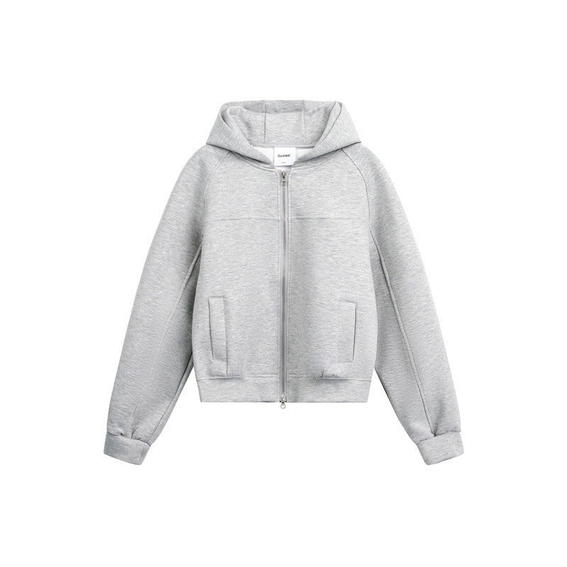 Grey zip-up hooded jacket shown flat with hood and pockets visible | Chaps London
