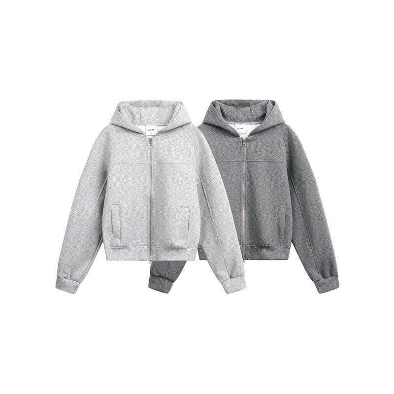 Light and dark grey cropped zip hoodies, flat lay, two colourways shown | Chaps London
