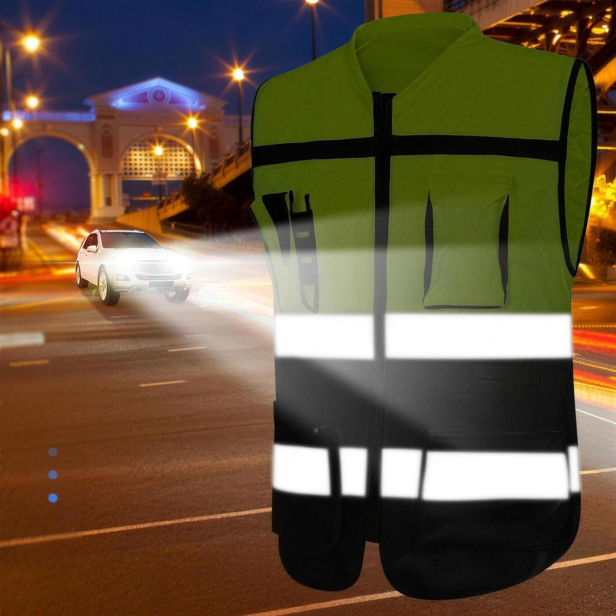 Men's Work Vest | Reflective Strips | Two Tone | Multi-Pocket