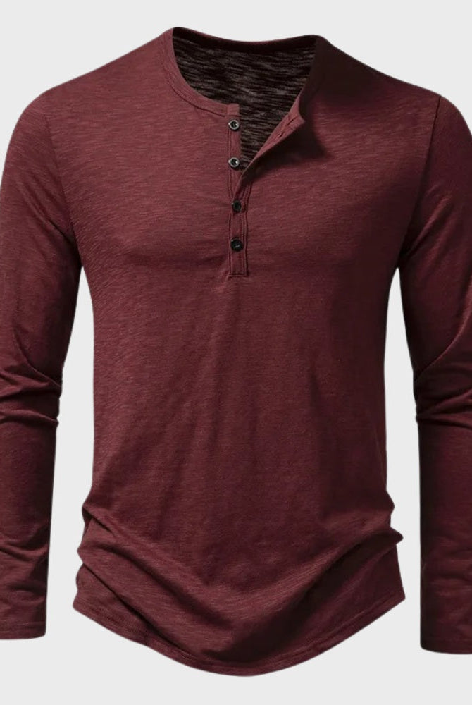 Men's Long Sleeve Henley Top | Button Placket | 5 Colours