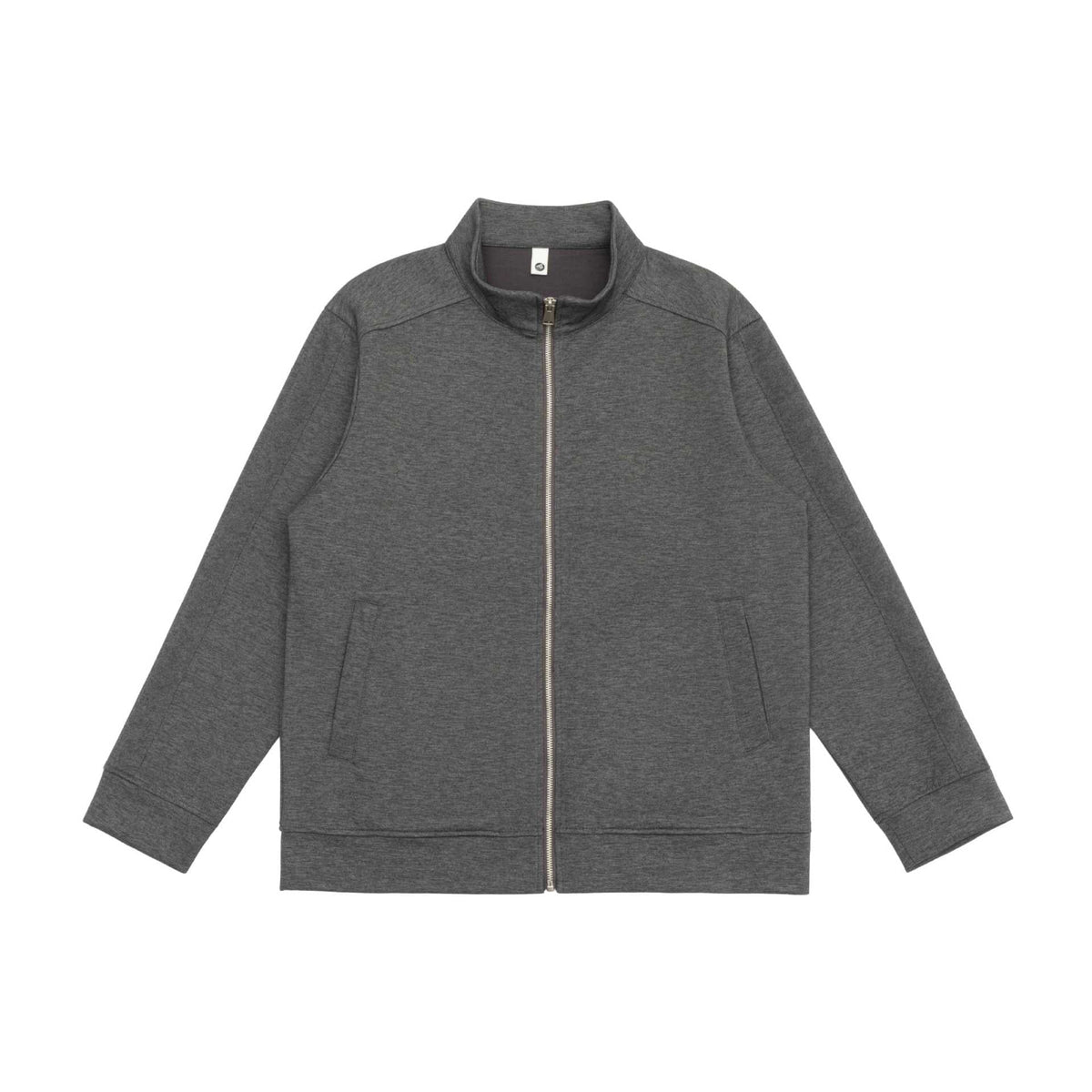 Gray zip-up stand collar sweat jacket with welt pockets, flat lay view | Chaps London