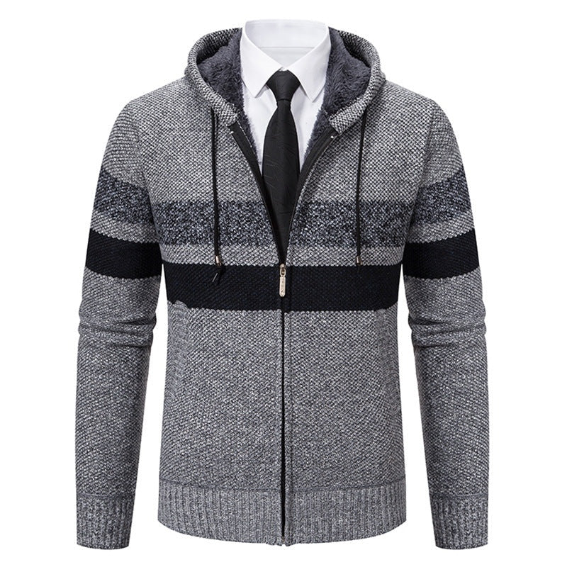 Gray striped zip hoodie with hood worn by man with tie | Chaps London